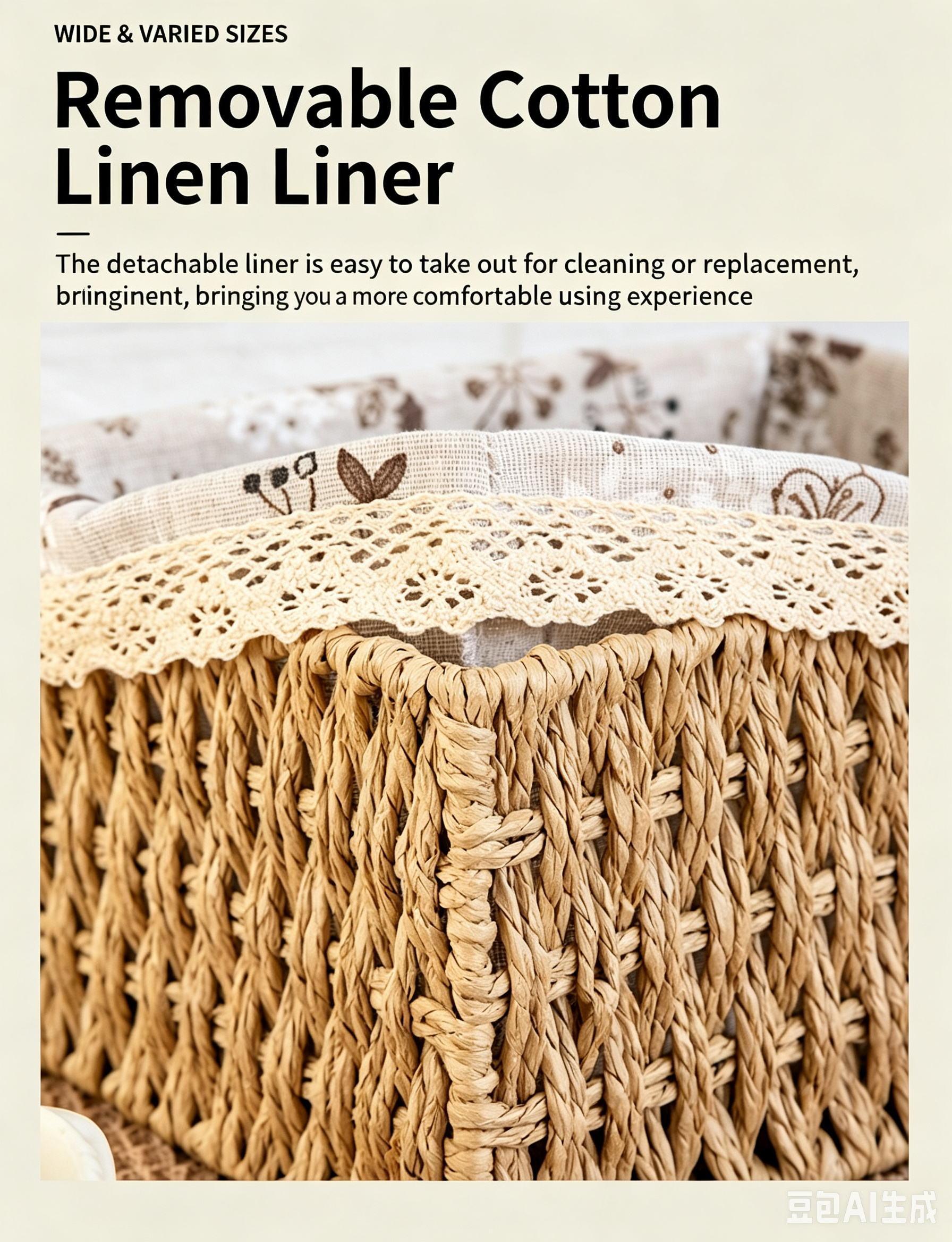 Handwoven Seagrass Storage Basket with Linen Liner