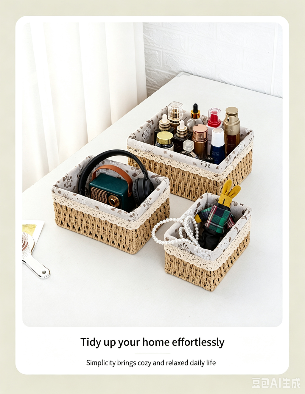 Handwoven Seagrass Storage Basket with Linen Liner