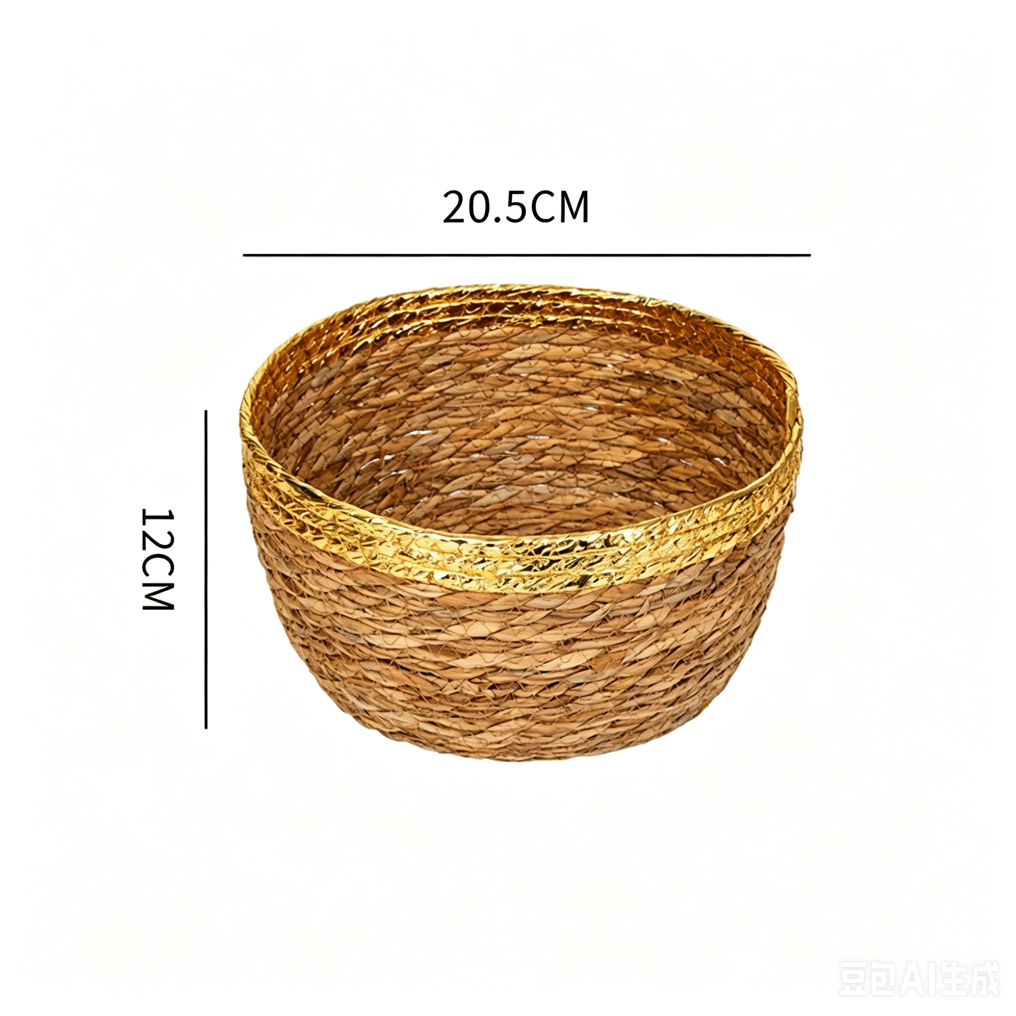 Handwoven Seagrass Round Basket with Gold Metallic Trim