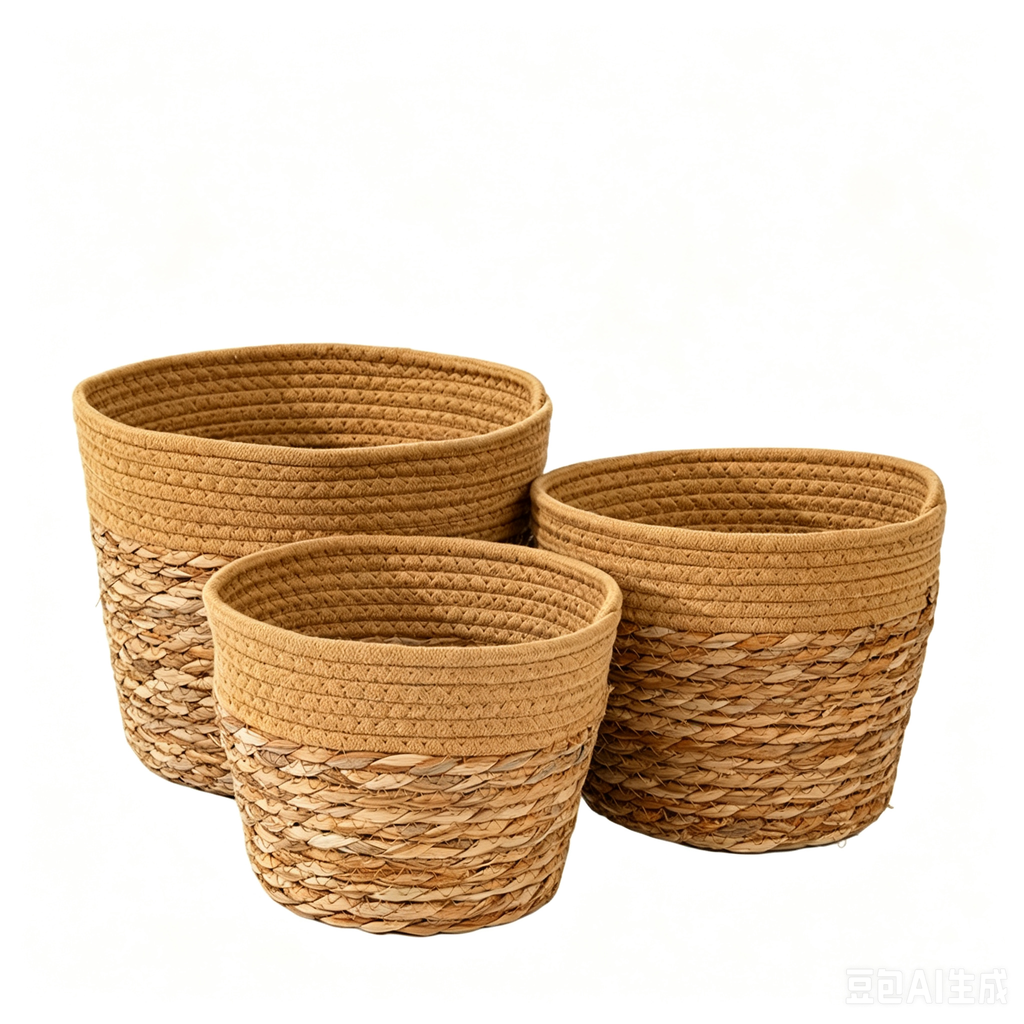 Seagrass & Cotton Rope Woven Planter Basket | Natural Storage Bin