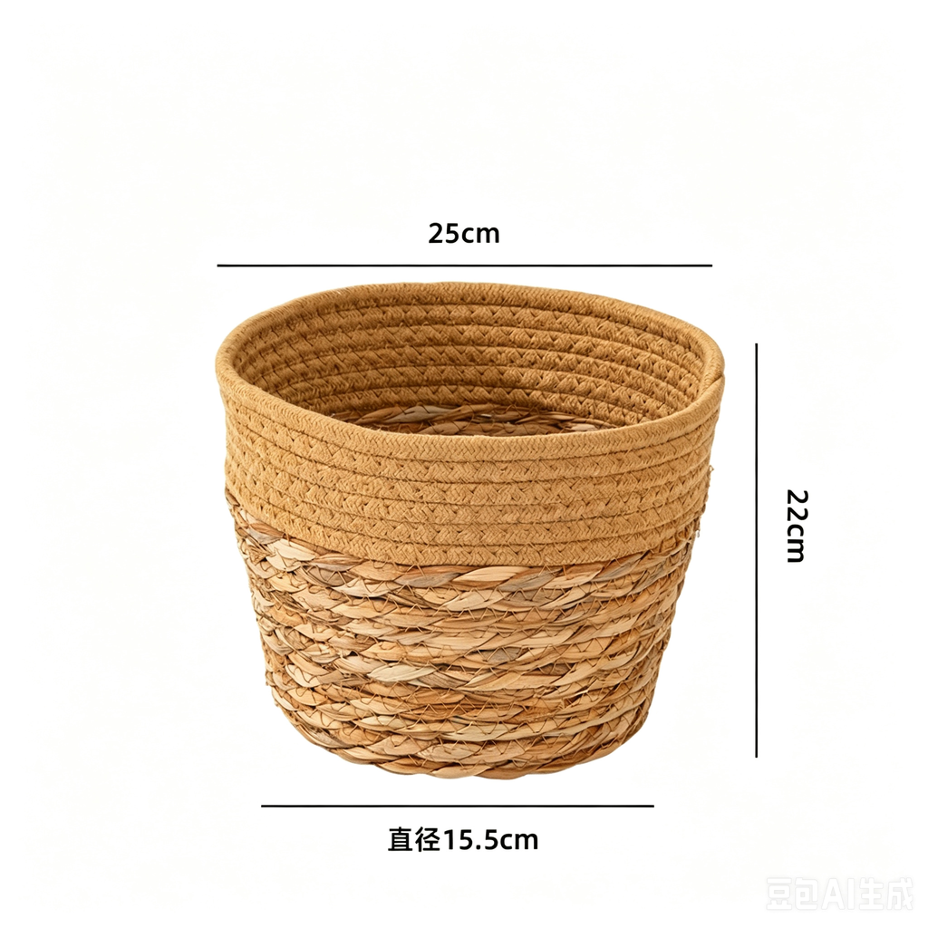 Medium Natural tan seagrass planter basket - 28.5cm top, 25.5cm height