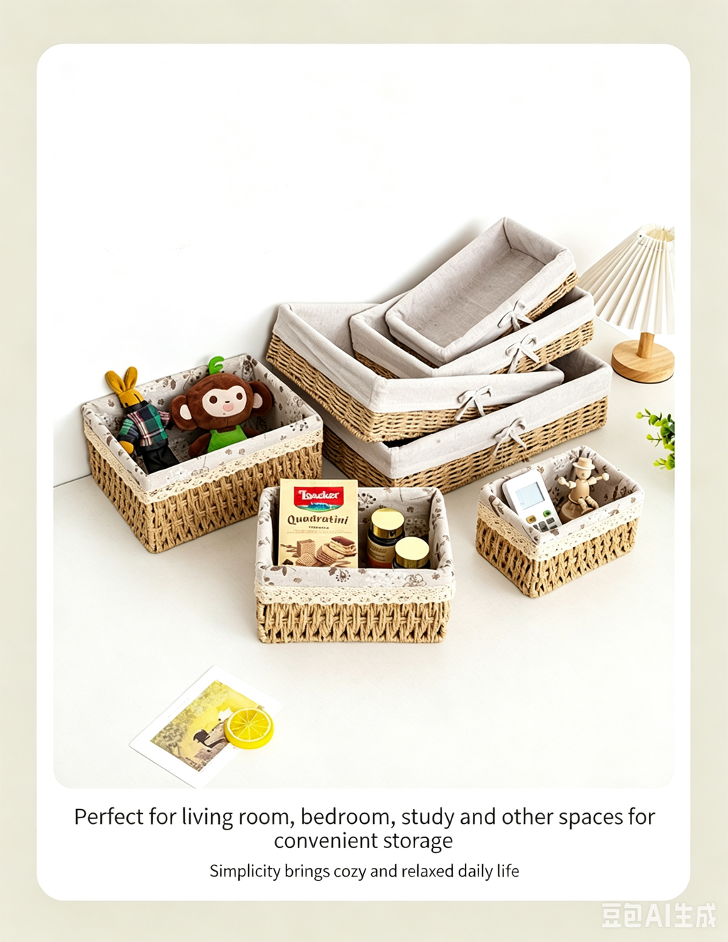 Handwoven Seagrass Storage Basket with Linen Liner