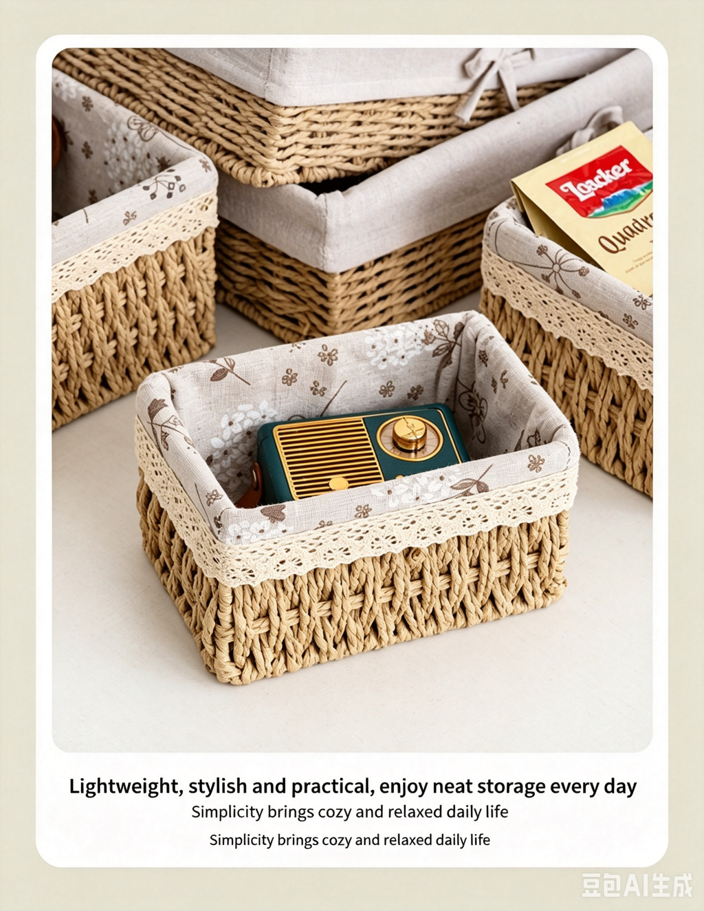 Handwoven Seagrass Storage Basket with Linen Liner