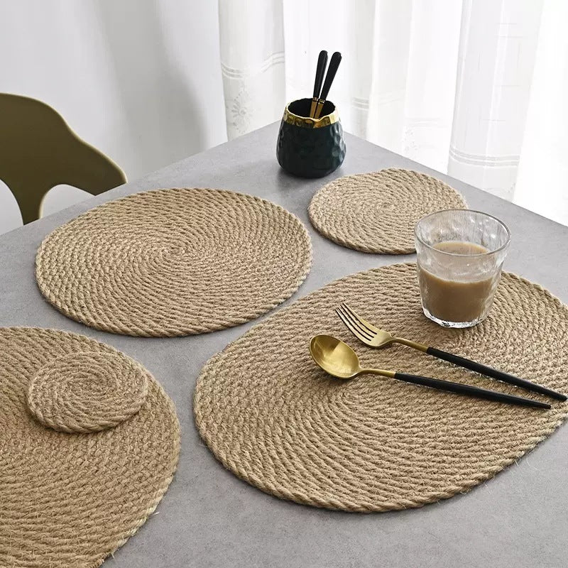 Linen & Cotton Rope Woven Table Mat — Heat-Resistant Placemat & Coaster