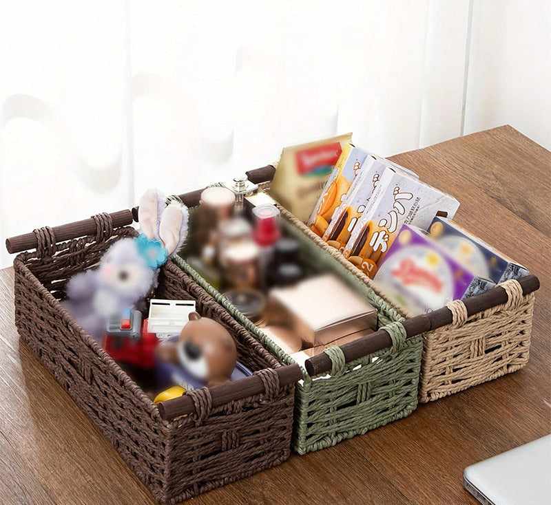 Handwoven Storage Basket | Desktop Organizer for Snacks, Fruits & Cosmetics | Multiple Colors