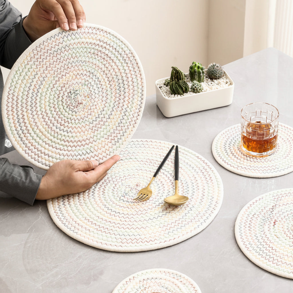 Linen & Cotton Rope Woven Table Mat — Heat-Resistant Placemat & Coaster