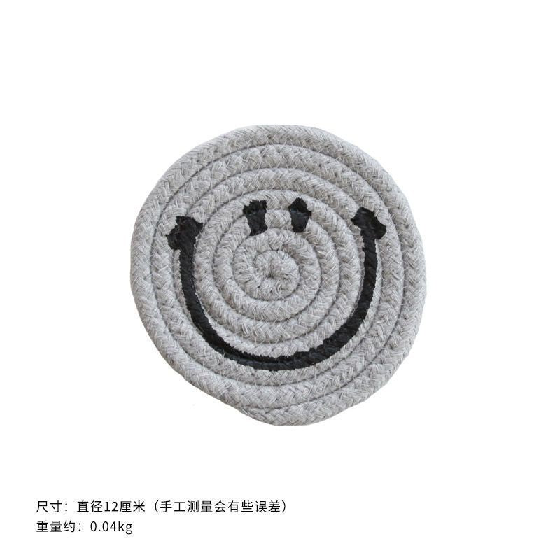 Smiley Face Woven Coaster — Cotton Rope Cup Mat & Heat Insulation Pad