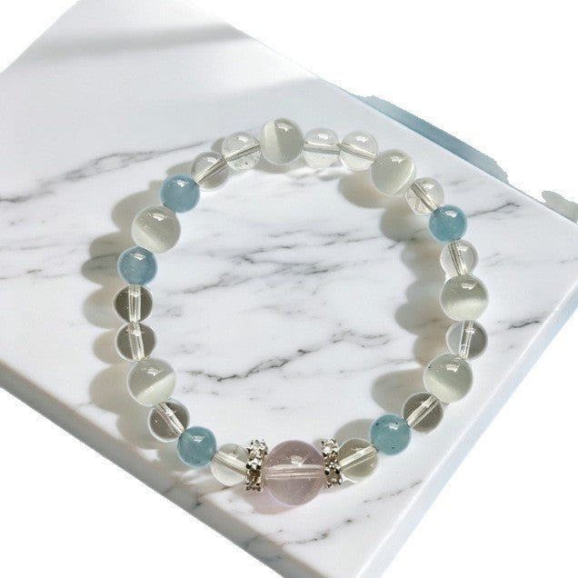 Natural Crystal Bracelet — Moonstone, Aquamarine & Rose Quartz