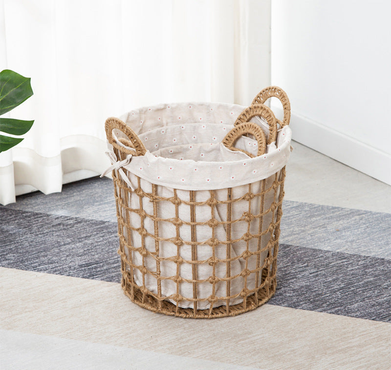 Woven Laundry Hamper & Storage Basket — Rattan-Style Hemp Rope