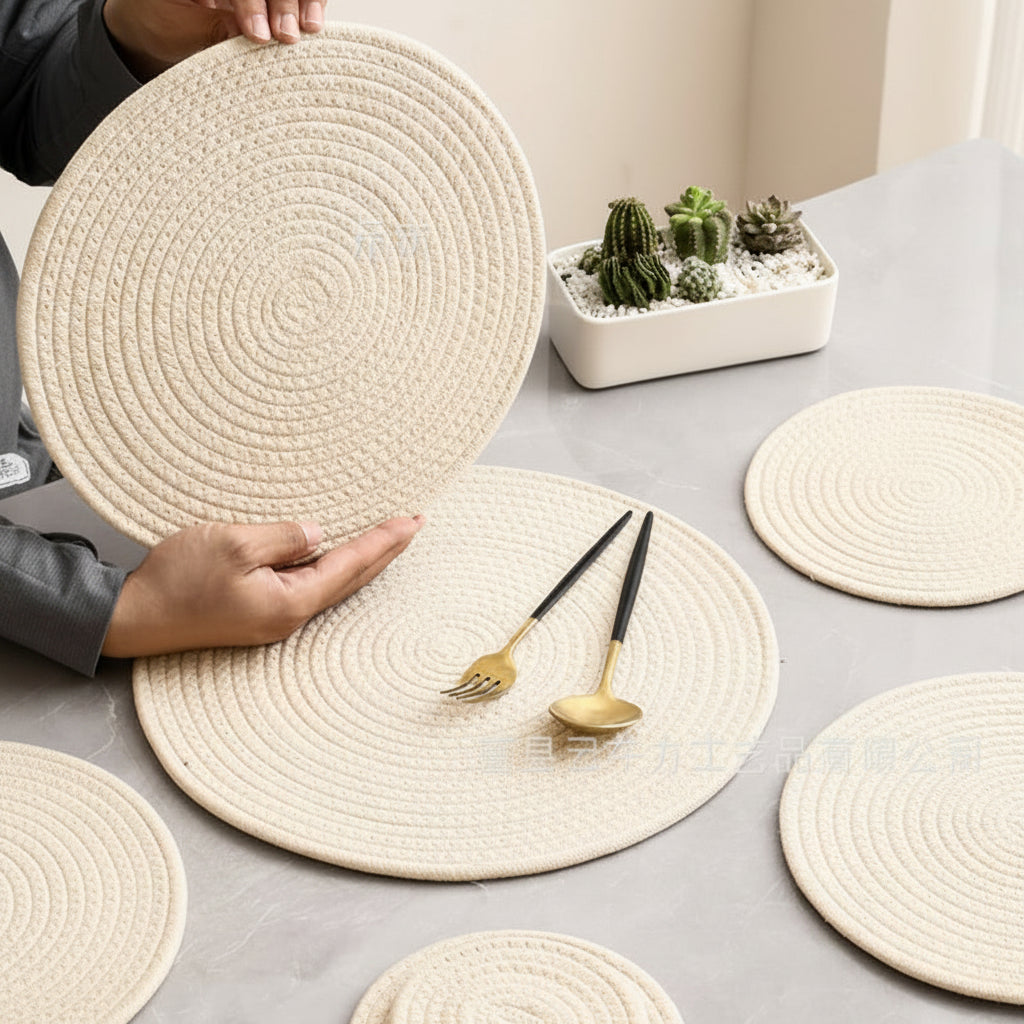 Linen & Cotton Rope Woven Table Mat — Heat-Resistant Placemat & Coaster