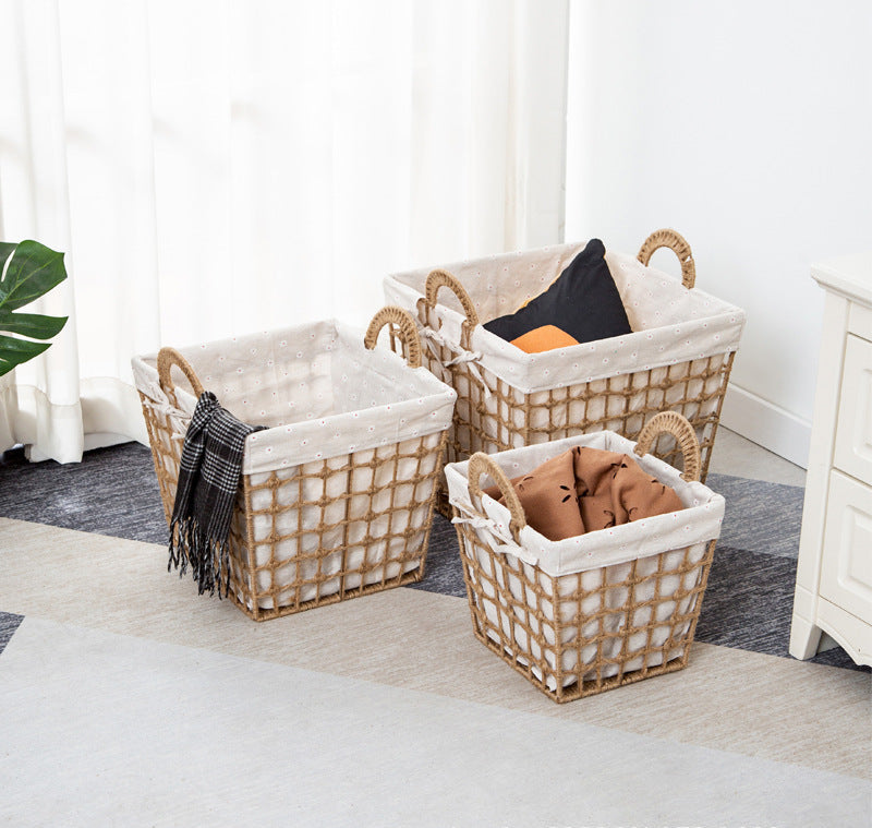 Woven Laundry Hamper & Storage Basket — Rattan-Style Hemp Rope