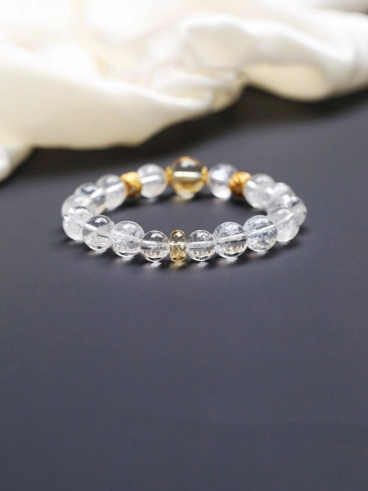 Natural Crystal Quartz Bracelet with Gold Accents