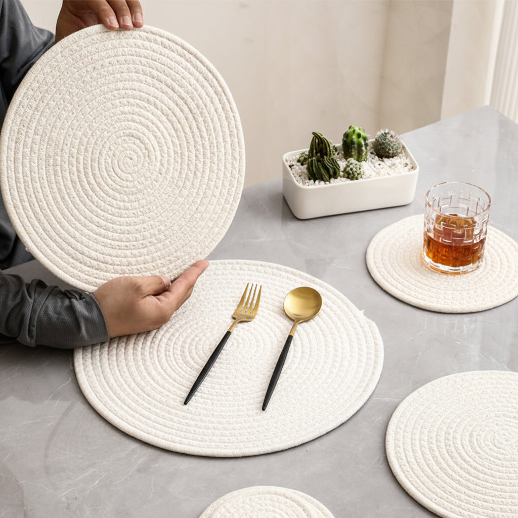 Linen & Cotton Rope Woven Table Mat — Heat-Resistant Placemat & Coaster