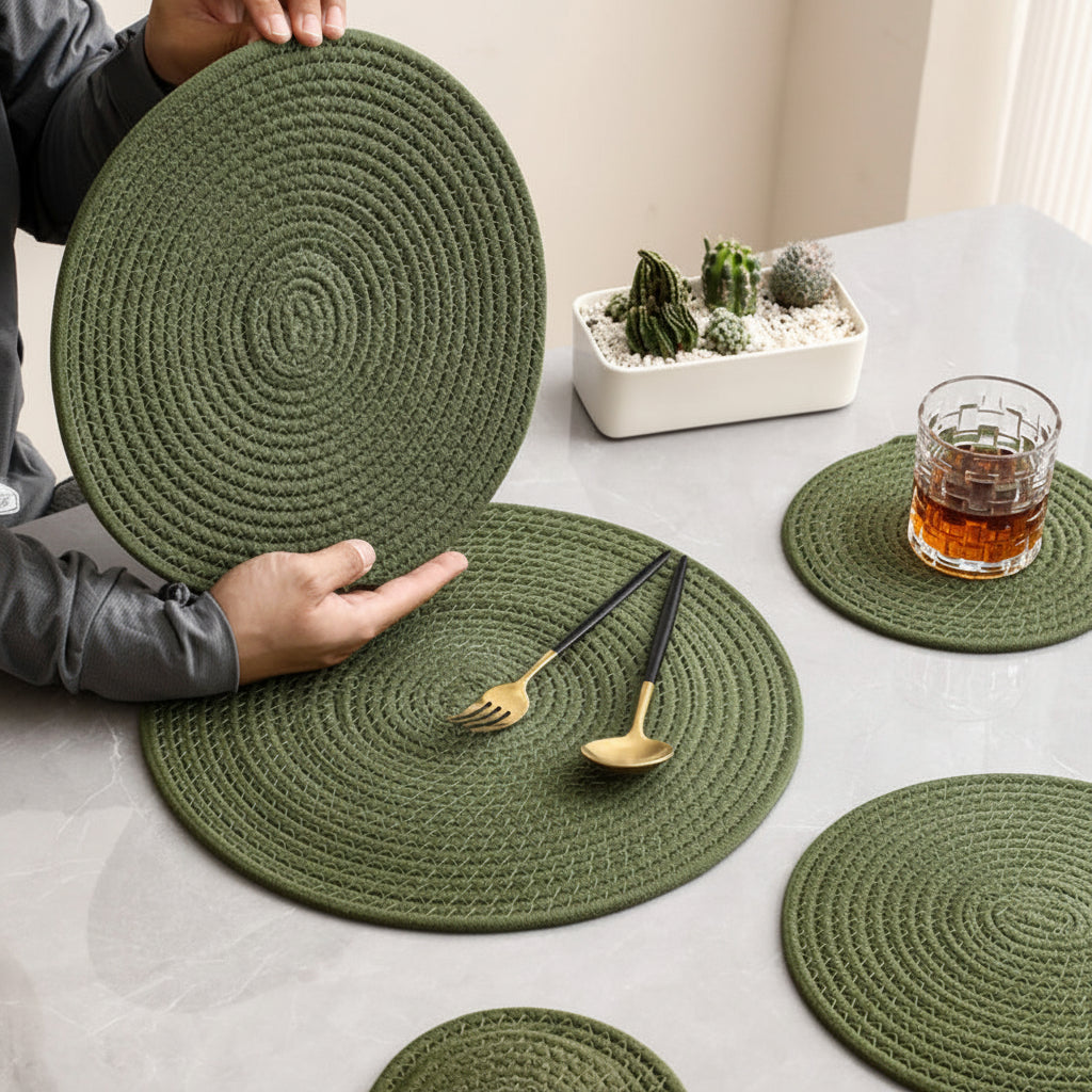 Linen & Cotton Rope Woven Table Mat — Heat-Resistant Placemat & Coaster