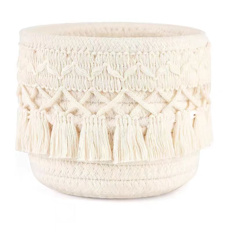 Tassel Woven Round Desk Organizer — Makeup Brush & Vanity Storage Basket