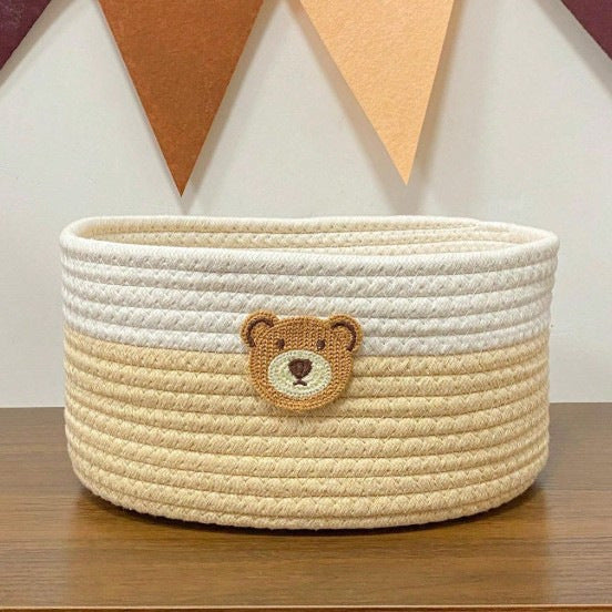 Cotton Rope Woven Storage Basket – Cute Boho Organizer for Desk, Bedside & Remote Control