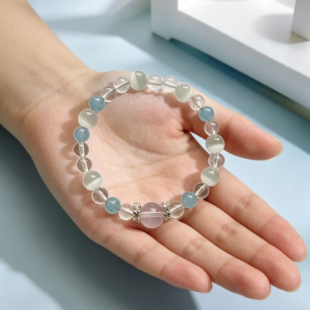Natural Crystal Bracelet — Moonstone, Aquamarine & Rose Quartz