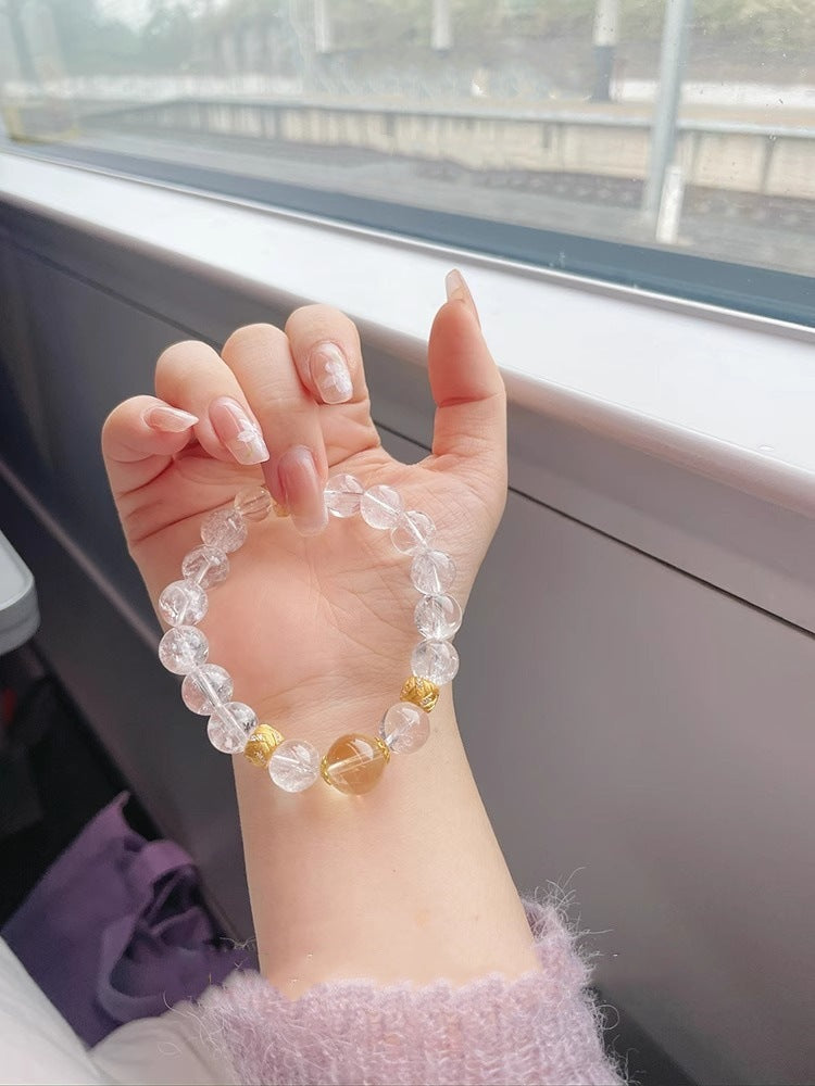 Natural Crystal Quartz Bracelet with Gold Accents