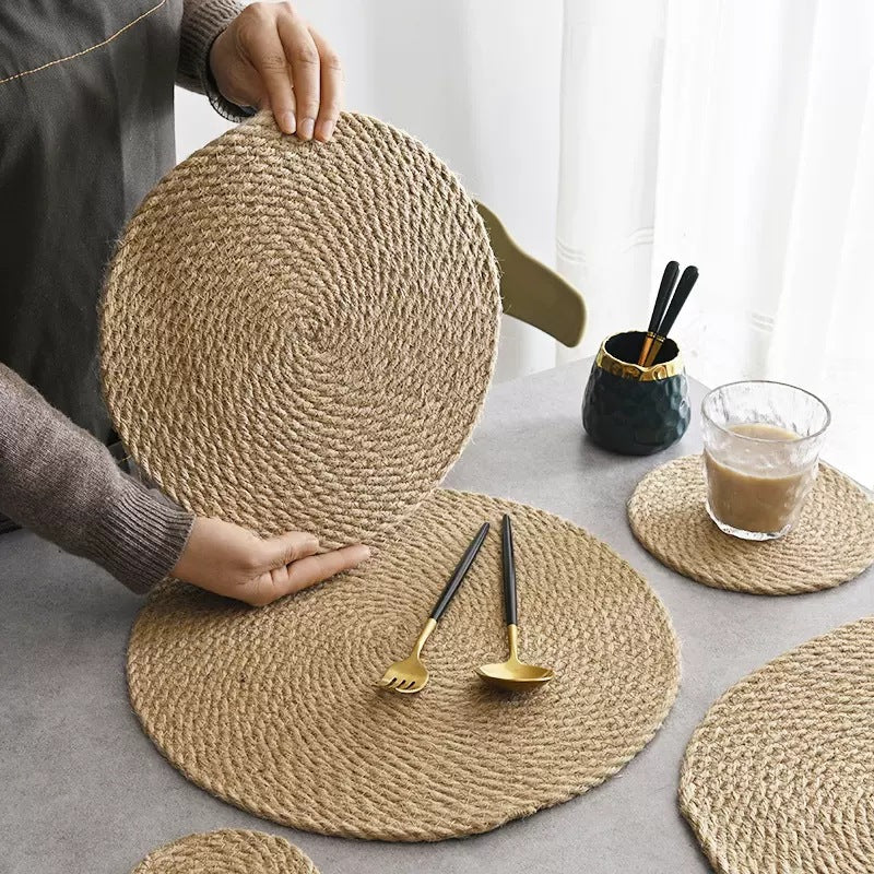 Linen & Cotton Rope Woven Table Mat — Heat-Resistant Placemat & Coaster