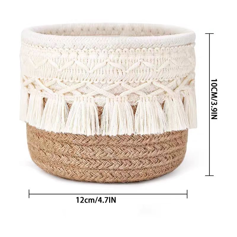Tassel Woven Round Desk Organizer — Makeup Brush & Vanity Storage Basket