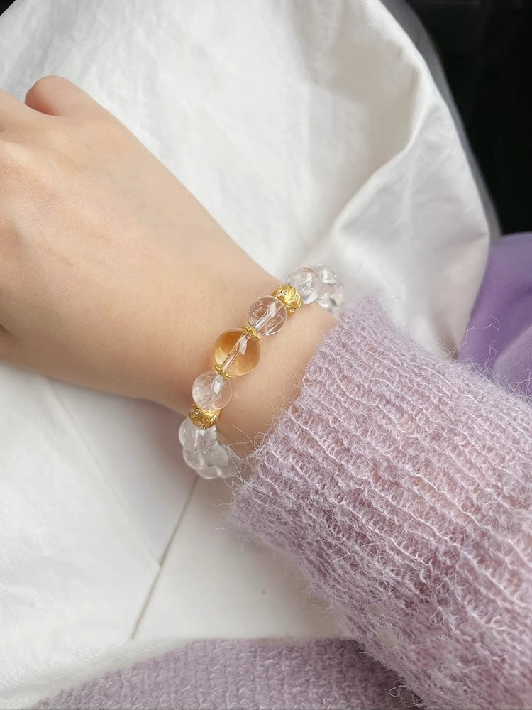 Natural Crystal Quartz Bracelet with Gold Accents