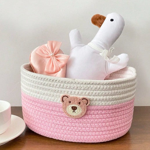 Cotton Rope Woven Storage Basket – Cute Boho Organizer for Desk, Bedside & Remote Control