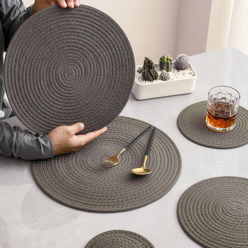Linen & Cotton Rope Woven Table Mat — Heat-Resistant Placemat & Coaster