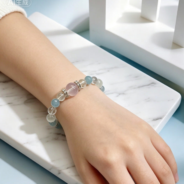 Natural Crystal Bracelet — Moonstone, Aquamarine & Rose Quartz