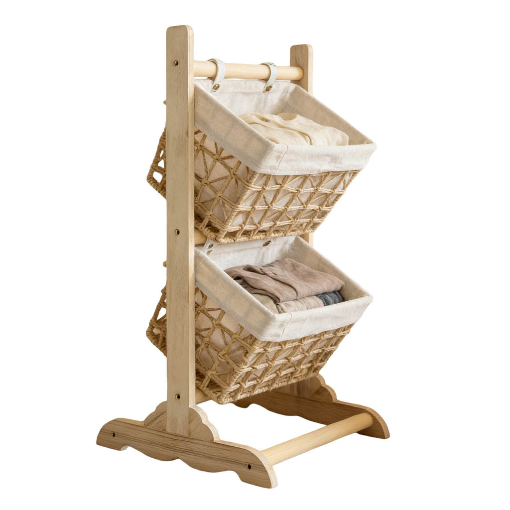 Multi-Tier Woven Storage Rack — Freestanding Basket Shelf for Living Room