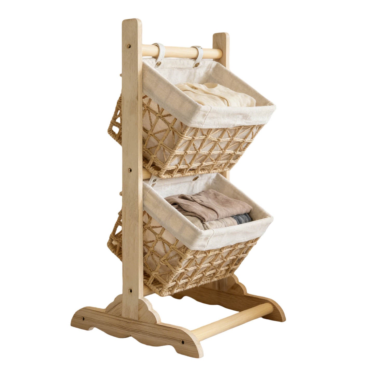 Multi-Tier Woven Storage Rack — Freestanding Basket Shelf for Living Room
