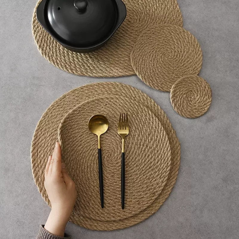 Linen & Cotton Rope Woven Table Mat — Heat-Resistant Placemat & Coaster