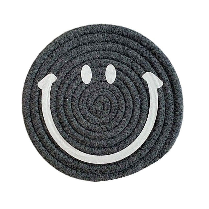 Smiley Face Woven Coaster — Cotton Rope Cup Mat & Heat Insulation Pad