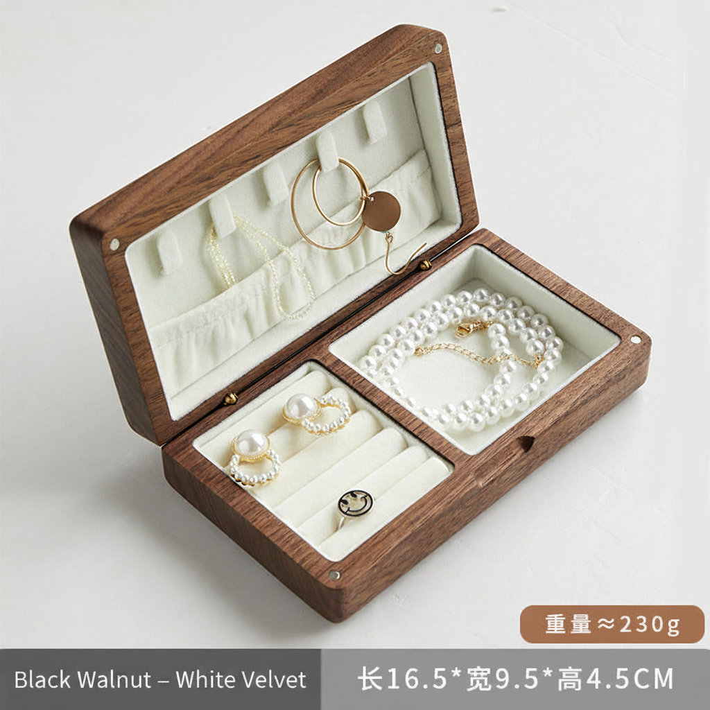 Black Walnut – White Velvet | Small | 16.5×9.5×4.5cm