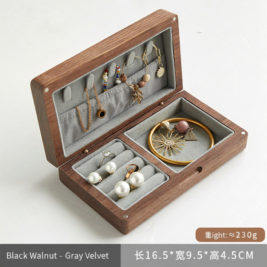 Black Walnut – Gray Velvet | Small | 16.5×9.5×4.5cm