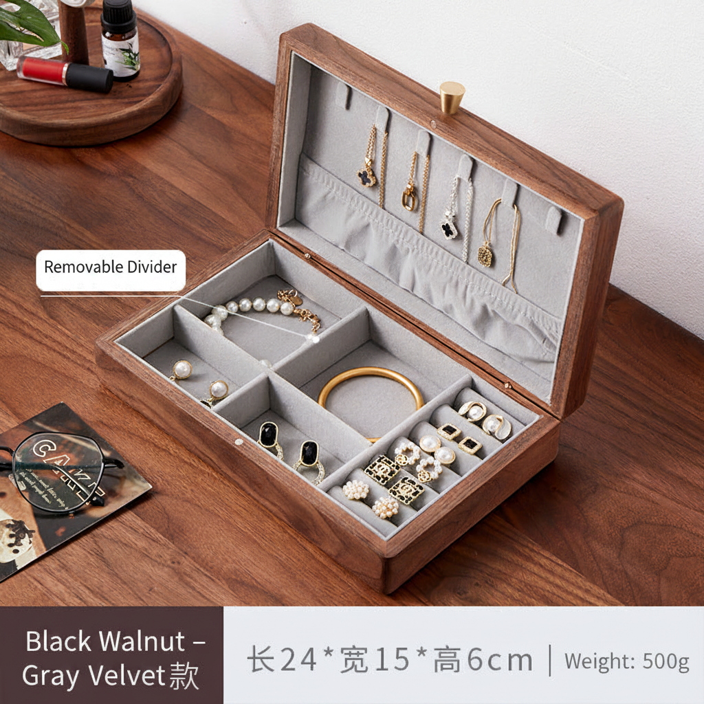 Black Walnut – Gray Velvet | Large | 24×15×6cm